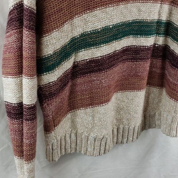 Melrose And Market Women's XXS Beige Red Green Striped Oversized Sweater - Picture 7 of 10